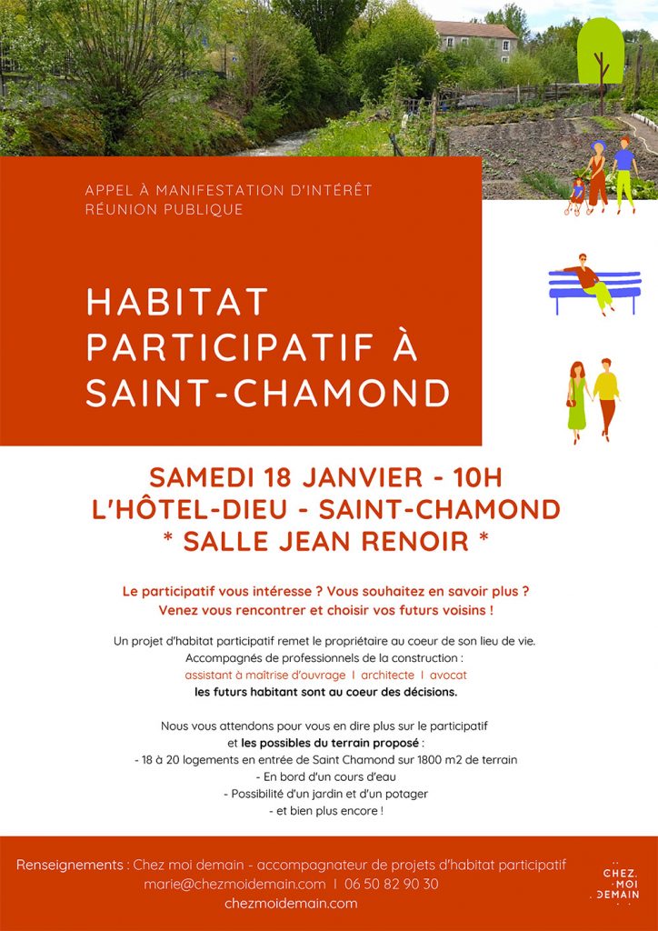Affiche pour l'appel à manifestation d'intérêt pour le projet d'habitat participatif à Saint Chamond le samedi 18 janvier 2020