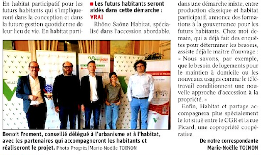 Le Progrès – Edition Villefranche 5 mai 2022 : lancement d’un projet d’habitat partagé à Villefranche-sur-Saône